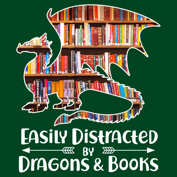 Easily Distracted By Dragons And Books Full-Length Apron With Pockets