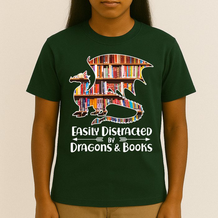 Easily Distracted By Dragons And Books T-Shirt