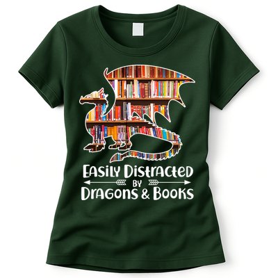 Easily Distracted By Dragons And Books Womens T-Shirt