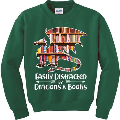 Easily Distracted By Dragons And Books Kids Sweatshirt