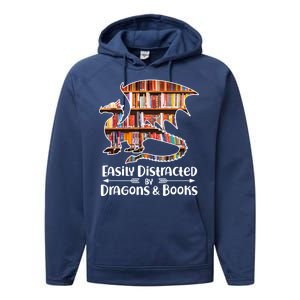 Easily Distracted By Dragons And Books Performance Fleece Hoodie