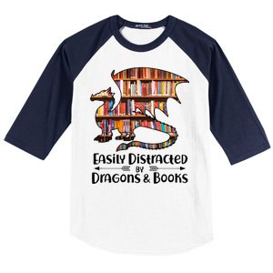 Easily Distracted By Dragons And Books Baseball Sleeve Shirt