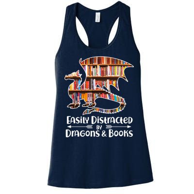 Easily Distracted By Dragons And Books Women's Racerback Tank