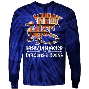 Easily Distracted By Dragons And Books Tie-Dye Long Sleeve Shirt