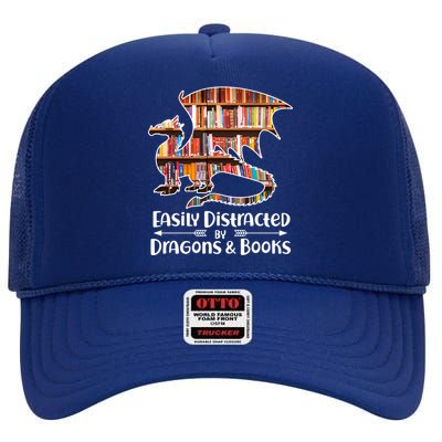 Easily Distracted By Dragons And Books High Crown Mesh Back Trucker Hat