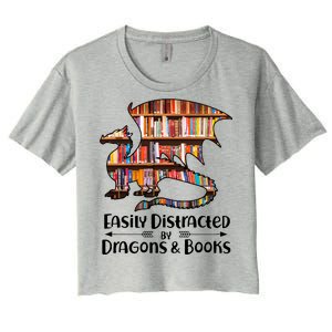 Easily Distracted By Dragons And Books Women's Crop Top Tee