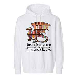 Easily Distracted By Dragons And Books Garment-Dyed Fleece Hoodie