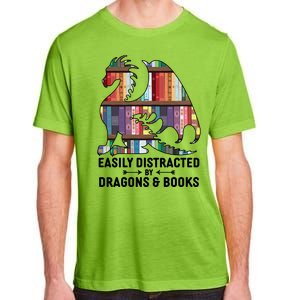 Easily Distracted By Dragons and Books Fantasy Book Lover Adult ChromaSoft Performance T-Shirt