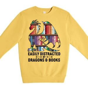 Easily Distracted By Dragons and Books Fantasy Book Lover Premium Crewneck Sweatshirt