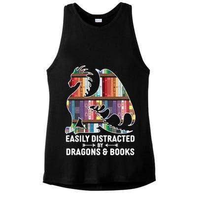 Easily Distracted By Dragons and Books Fantasy Book Lover Ladies PosiCharge Tri-Blend Wicking Tank