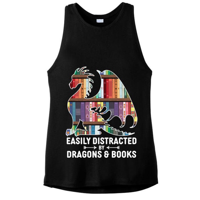 Easily Distracted By Dragons and Books Fantasy Book Lover Ladies PosiCharge Tri-Blend Wicking Tank