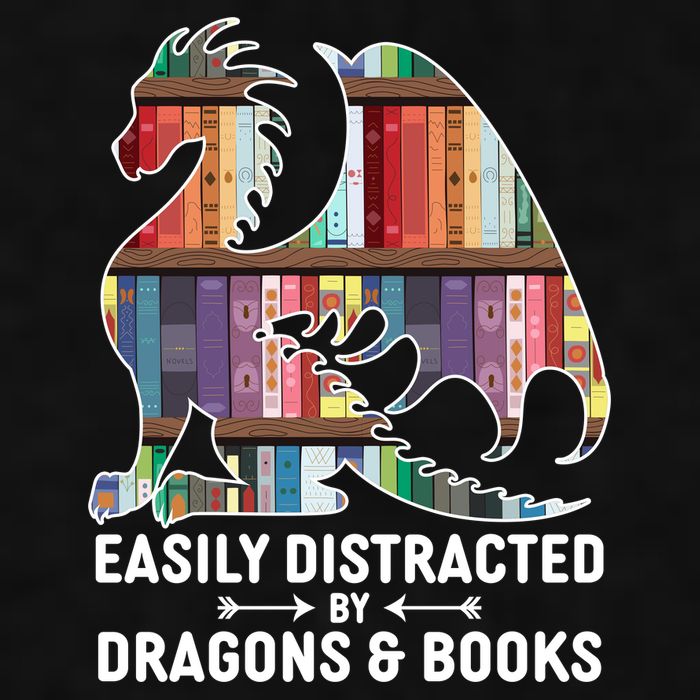 Easily Distracted By Dragons and Books Fantasy Book Lover Ladies PosiCharge Tri-Blend Wicking Tank