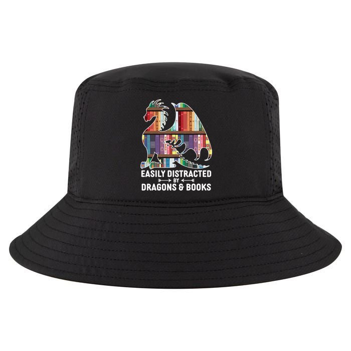 Easily Distracted By Dragons and Books Fantasy Book Lover Cool Comfort Performance Bucket Hat