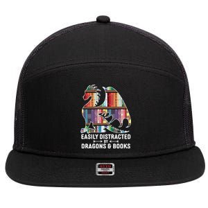 Easily Distracted By Dragons and Books Fantasy Book Lover 7 Panel Mesh Trucker Snapback Hat