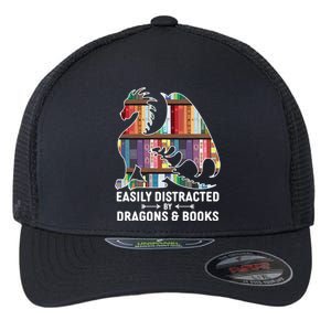 Easily Distracted By Dragons and Books Fantasy Book Lover Flexfit Unipanel Trucker Cap