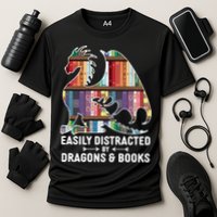 Easily Distracted By Dragons and Books Fantasy Book Lover Performance Shirt