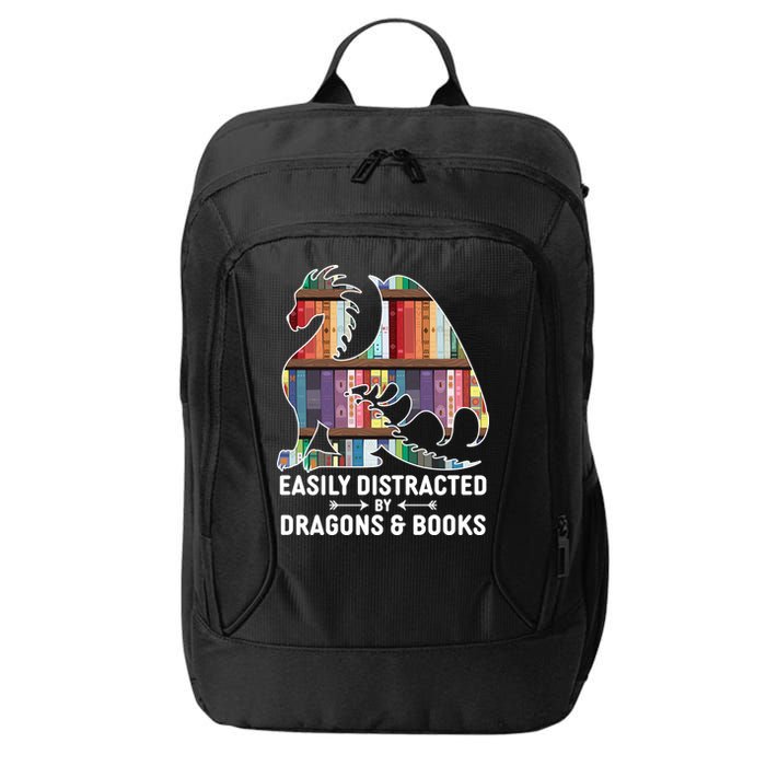 Easily Distracted By Dragons and Books Fantasy Book Lover City Backpack