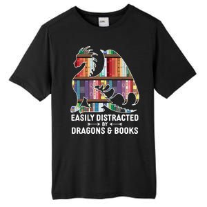 Easily Distracted By Dragons and Books Fantasy Book Lover Tall Fusion ChromaSoft Performance T-Shirt