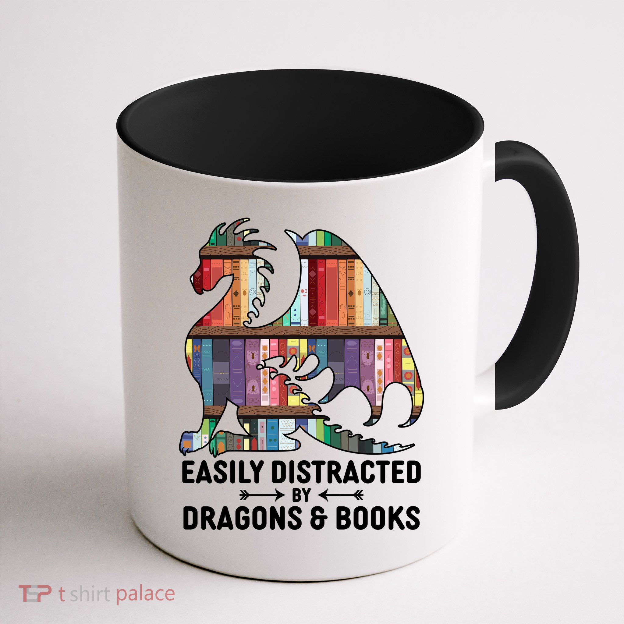 Easily Distracted By Dragons and Books Fantasy Book Lover Mug