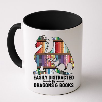 Easily Distracted By Dragons and Books Fantasy Book Lover Mug