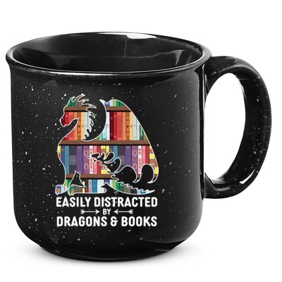 Easily Distracted By Dragons and Books Fantasy Book Lover 15oz Campfire Ceramic Mug