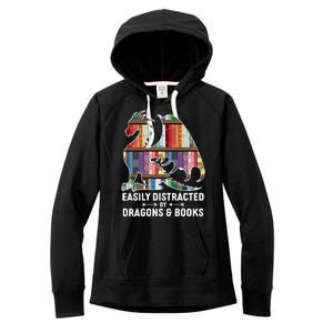 Easily Distracted By Dragons and Books Fantasy Book Lover Women's Fleece Hoodie