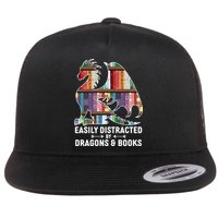 Easily Distracted By Dragons and Books Fantasy Book Lover Flat Bill Trucker Hat