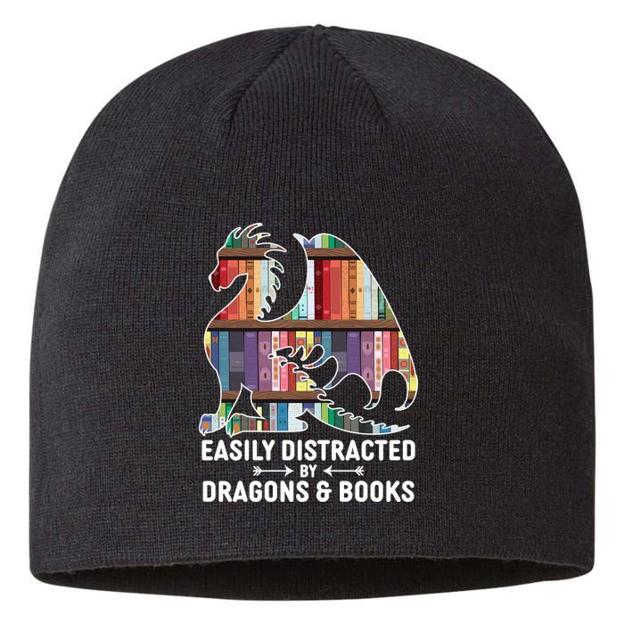 Easily Distracted By Dragons and Books Fantasy Book Lover Sustainable Beanie