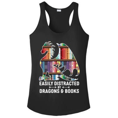 Easily Distracted By Dragons and Books Fantasy Book Lover Ladies PosiCharge Competitor Racerback Tank