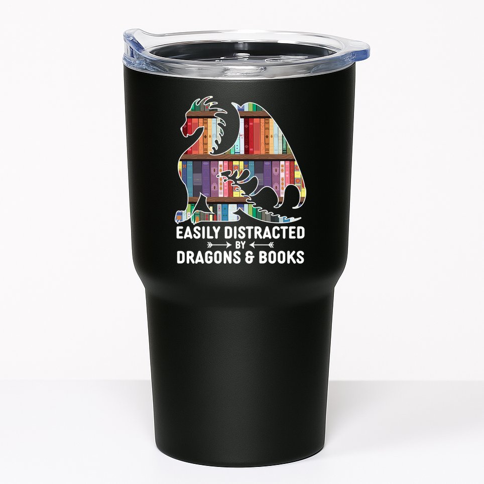 Easily Distracted By Dragons and Books Fantasy Book Lover Tumbler