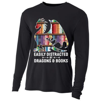Easily Distracted By Dragons and Books Fantasy Book Lover Cooling Performance Long Sleeve Crew