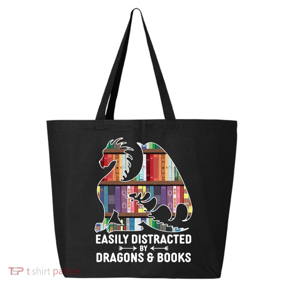 Easily Distracted By Dragons and Books Fantasy Book Lover 25L Jumbo Tote