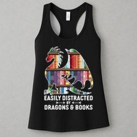 Easily Distracted By Dragons and Books Fantasy Book Lover Womens Tank Top
