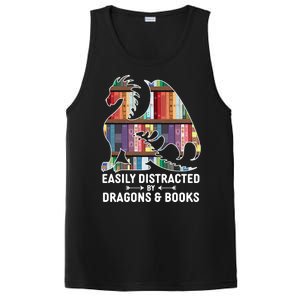 Easily Distracted By Dragons and Books Fantasy Book Lover PosiCharge Competitor Tank