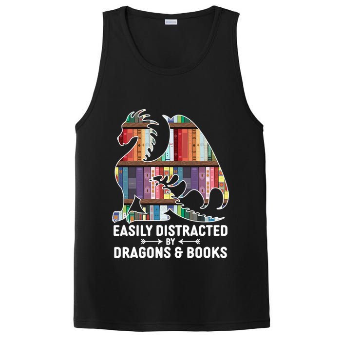 Easily Distracted By Dragons and Books Fantasy Book Lover PosiCharge Competitor Tank