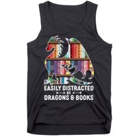 Easily Distracted By Dragons and Books Fantasy Book Lover Tank Top