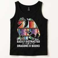 Easily Distracted By Dragons and Books Fantasy Book Lover Tank Top