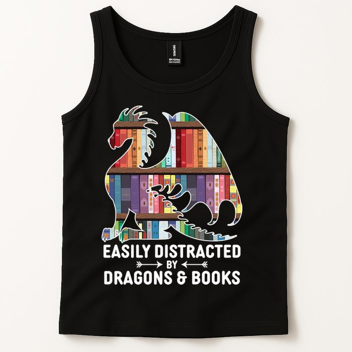 Easily Distracted By Dragons and Books Fantasy Book Lover Tank Top