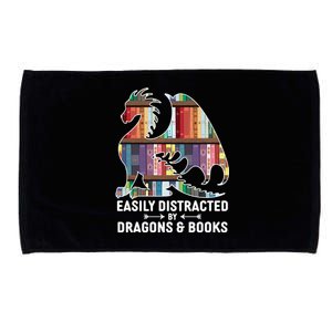 Easily Distracted By Dragons and Books Fantasy Book Lover Microfiber Hand Towel