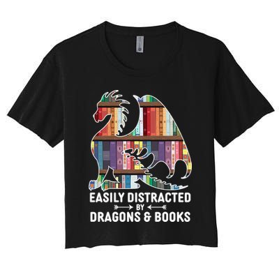 Easily Distracted By Dragons and Books Fantasy Book Lover Crop Top