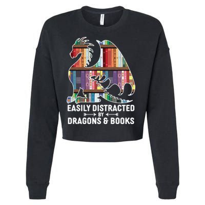 Easily Distracted By Dragons and Books Fantasy Book Lover Cropped Pullover Crew