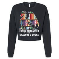 Easily Distracted By Dragons and Books Fantasy Book Lover Cropped Pullover Crew