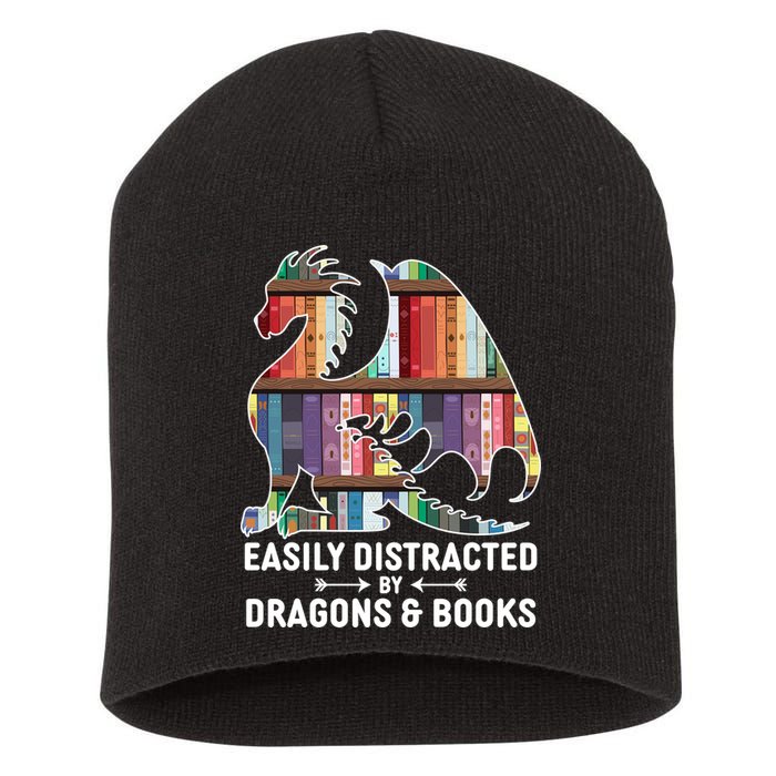 Easily Distracted By Dragons and Books Fantasy Book Lover Short Acrylic Beanie