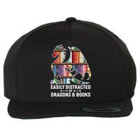 Easily Distracted By Dragons and Books Fantasy Book Lover Wool Snapback Cap
