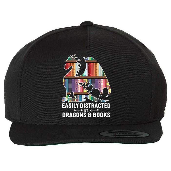 Easily Distracted By Dragons and Books Fantasy Book Lover Wool Snapback Cap