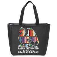 Easily Distracted By Dragons and Books Fantasy Book Lover Zip Tote Bag