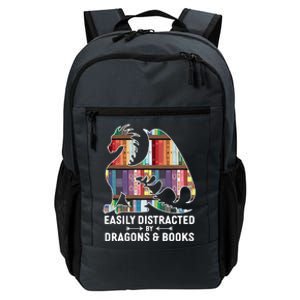 Easily Distracted By Dragons and Books Fantasy Book Lover Daily Commute Backpack