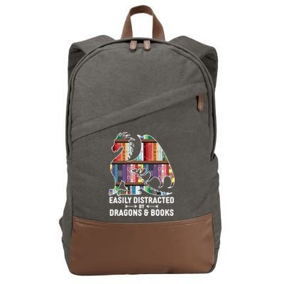 Easily Distracted By Dragons and Books Fantasy Book Lover Cotton Canvas Backpack