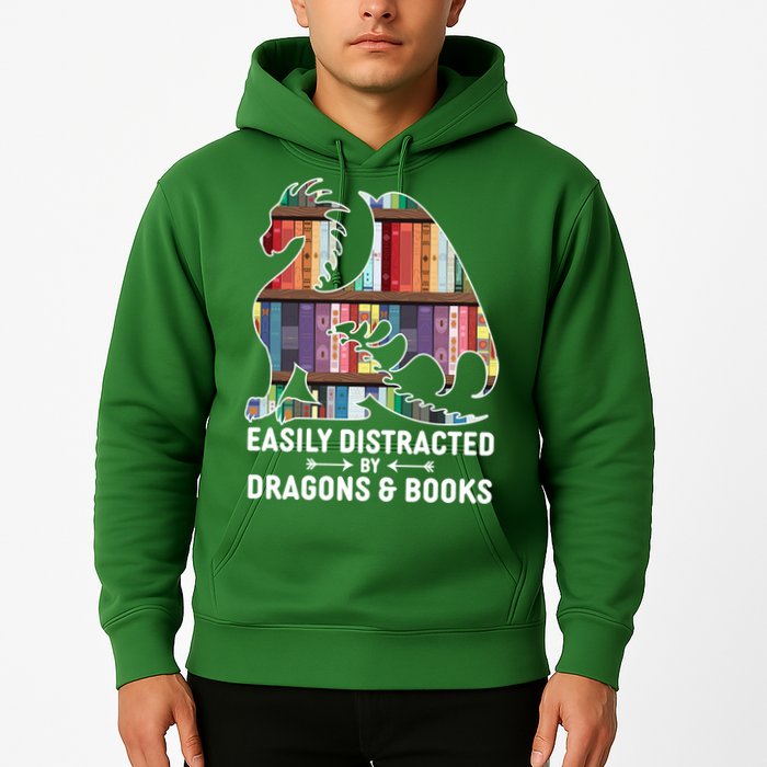 Easily Distracted By Dragons and Books Fantasy Book Lover Hoodie
