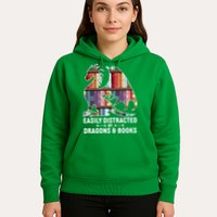 Easily Distracted By Dragons and Books Fantasy Book Lover Hoodie